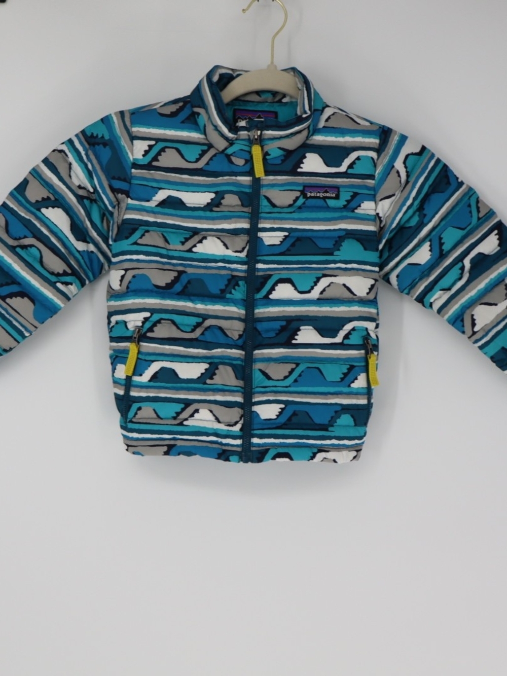 Patagonia Baby Down Sweater Hoody 4T About a Fish Uplift Blue Jacket Coat